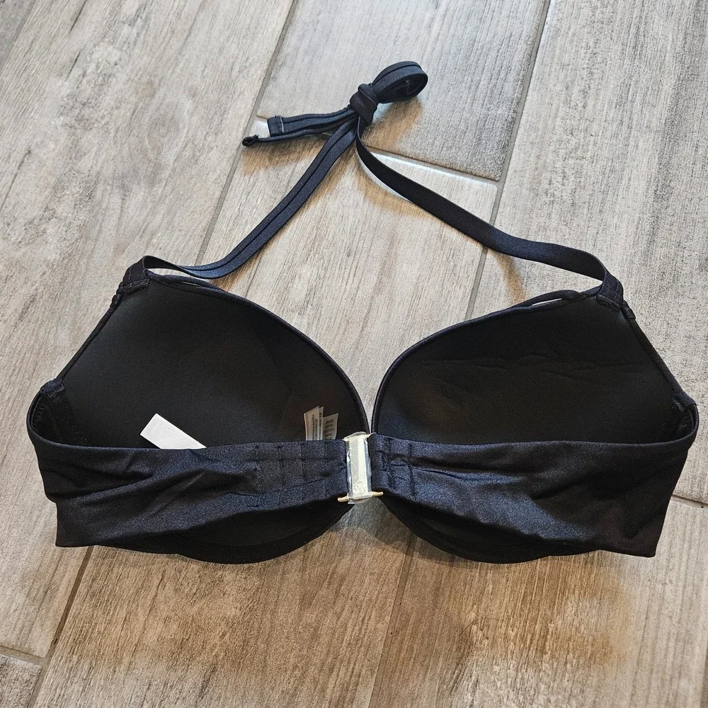 Victoria's Secret Swim Banded Push-Up Bikini Top 34DD Black Halter Glam Beach